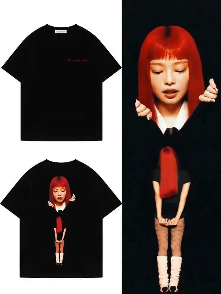 تي شيرت Kpop Jennie Album Ruby Series تي شيرت مطبوع تي شيرت ملابس الصيف المشجعين تي شيرت بأكمام قصيرة ملابس عصرية للنساء #1