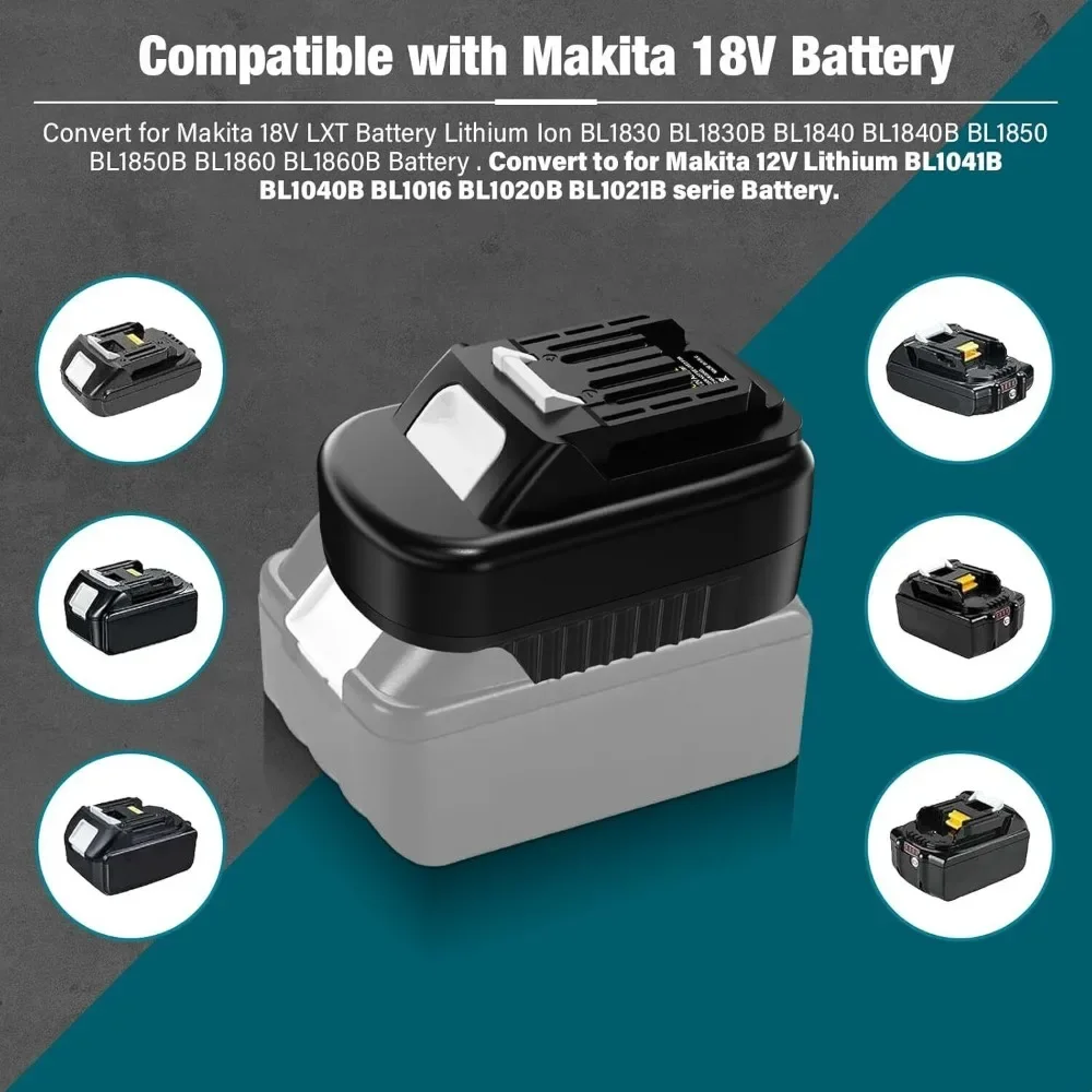 Per Makita 18V funziona per 12V strumento Adattatore batteria per Makita 18V Convertitore batteria agli ioni di litio per Makita 12V Utensili elettrici Trapano
