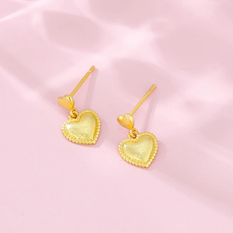 Mewanry Gold Color LoveHeart Drop Earrings For Women Girl Prevent Allergy Classic Fashion Simple Elegant Engagement Jewelry Gift