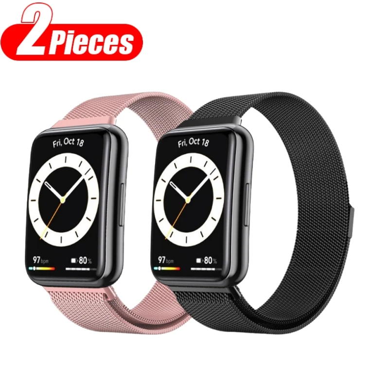 2 Stück/Set Milanese Loop Armband für Huawei Watch FIT5pro/5/4pro/4/3/2/1 Metall-Magnetarmband für Huawei Fit 3/4/4pro/5/5pro