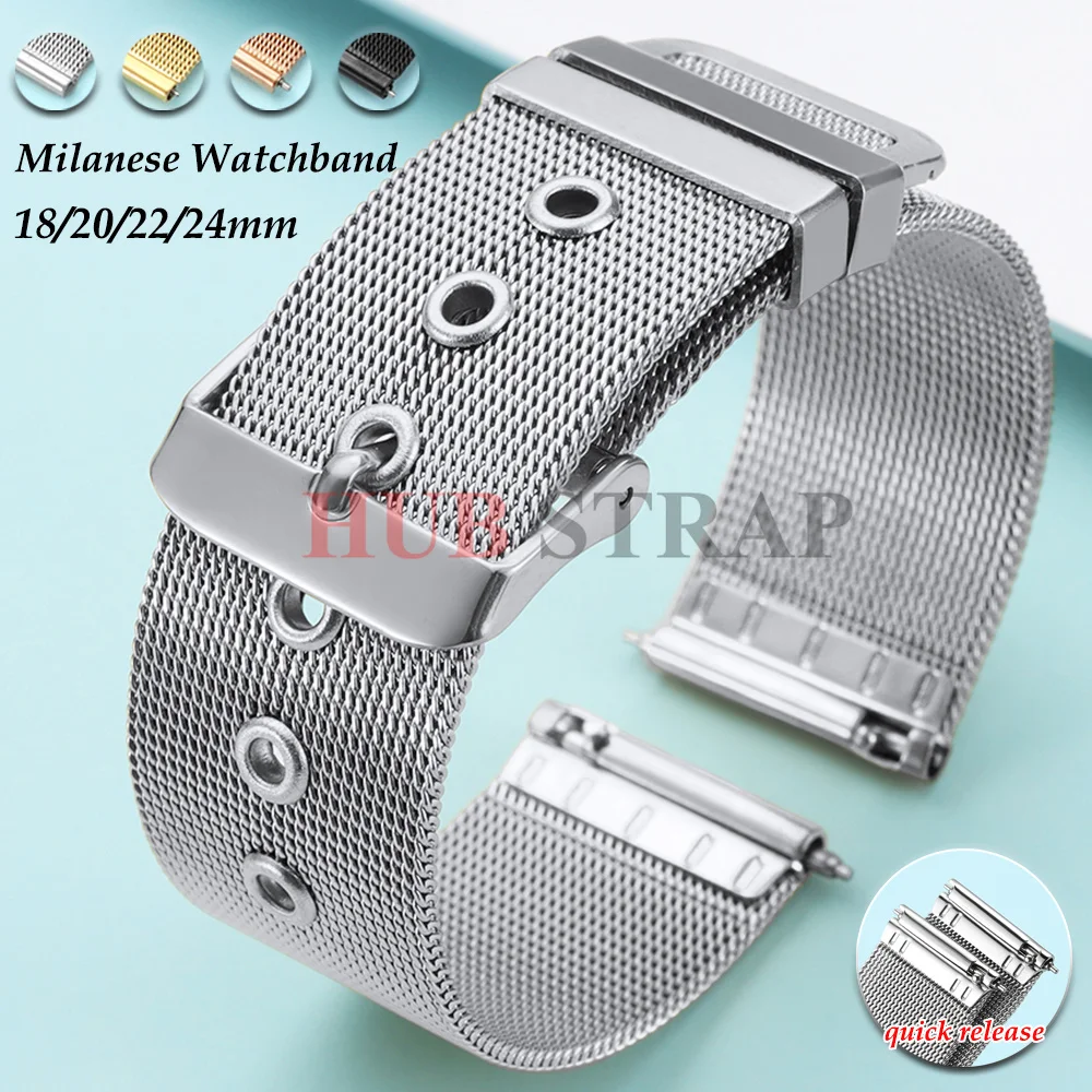 18mm 20mm 22mm 24mm Stainless Steel Strap 0.4mm Mesh Milanese Watch Band Pin Buckle Watchband for Omega for DW Metal Bracelet