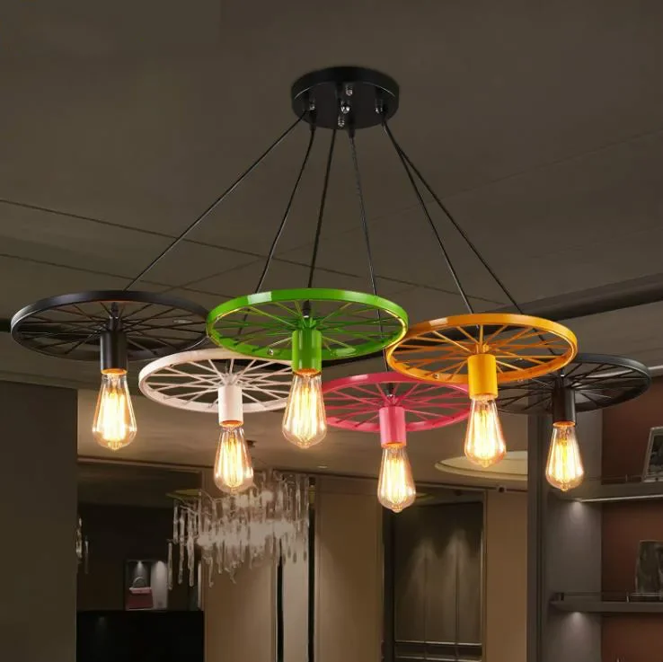 Vintage Industrial Pendant Lamp Retro Loft Iron Wheel Hanging Lights Chandelier Kitchen Dining Living Room Restaurant Bar Cafe