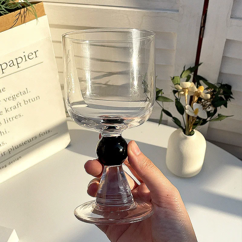 300ml Vintage Clear Amber Black Green Ball Stemmed Goblet ins Style Red Wine Sparkling Wine Glasses Cup 1 Piece