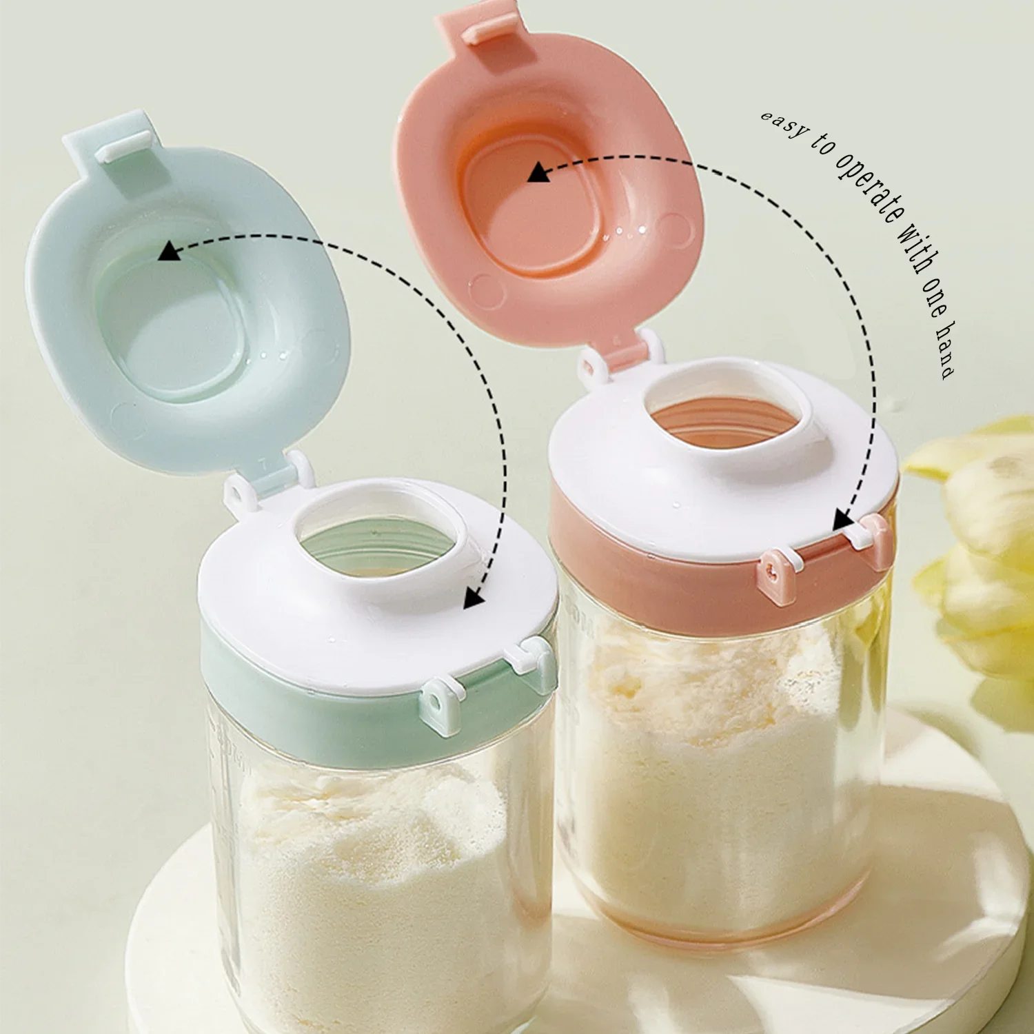 Contenedor portátil de leche en polvo para bebé de 80ml, dispensador con tapa de doble apertura con cuchara, caja de almacenamiento de viaje con una sola mano