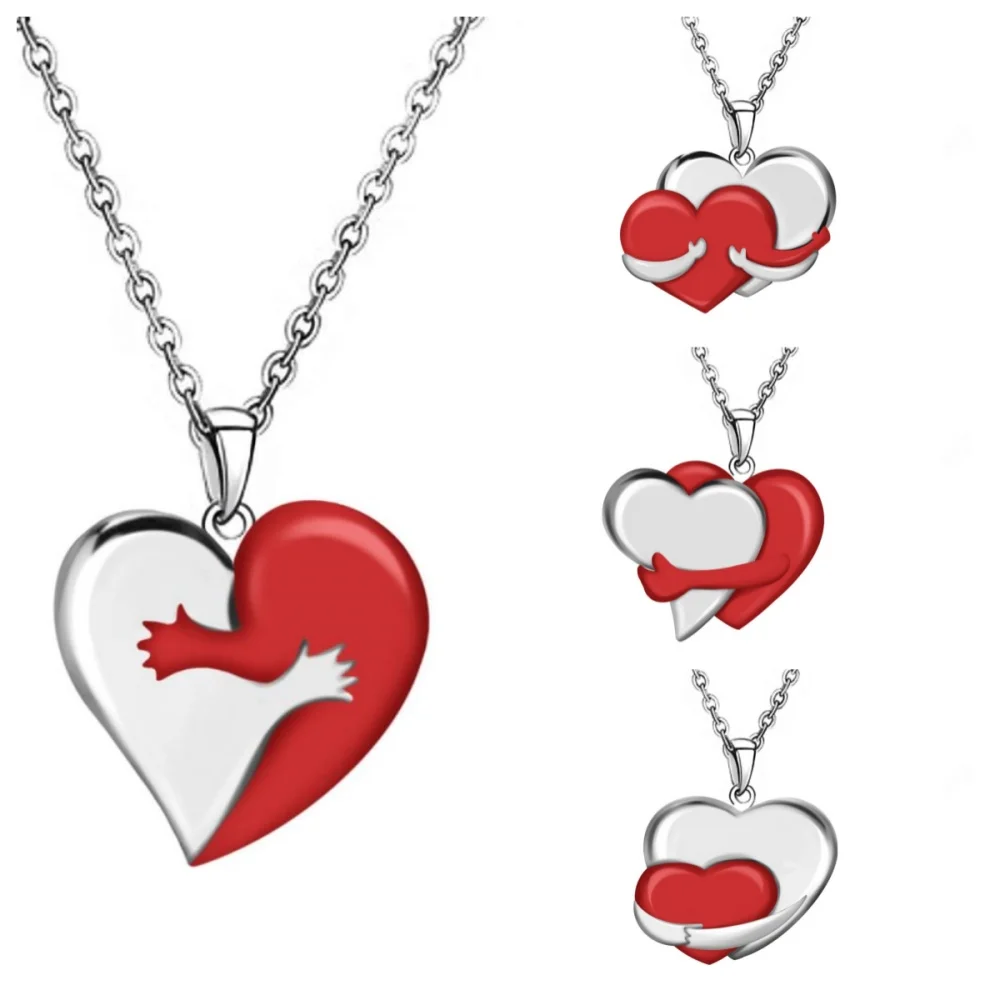 

Creative Couple Heart Shaped Necklace Set Couple Embracing Pendant Jewelry Valentines Day Gift Costume Decorative Props