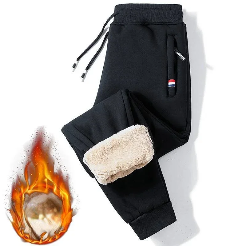 Winter Fleece-lined Thickened Men's Pants Windproof Keep warm Comfortable Breathable durable Zippered pockets made sweatpants