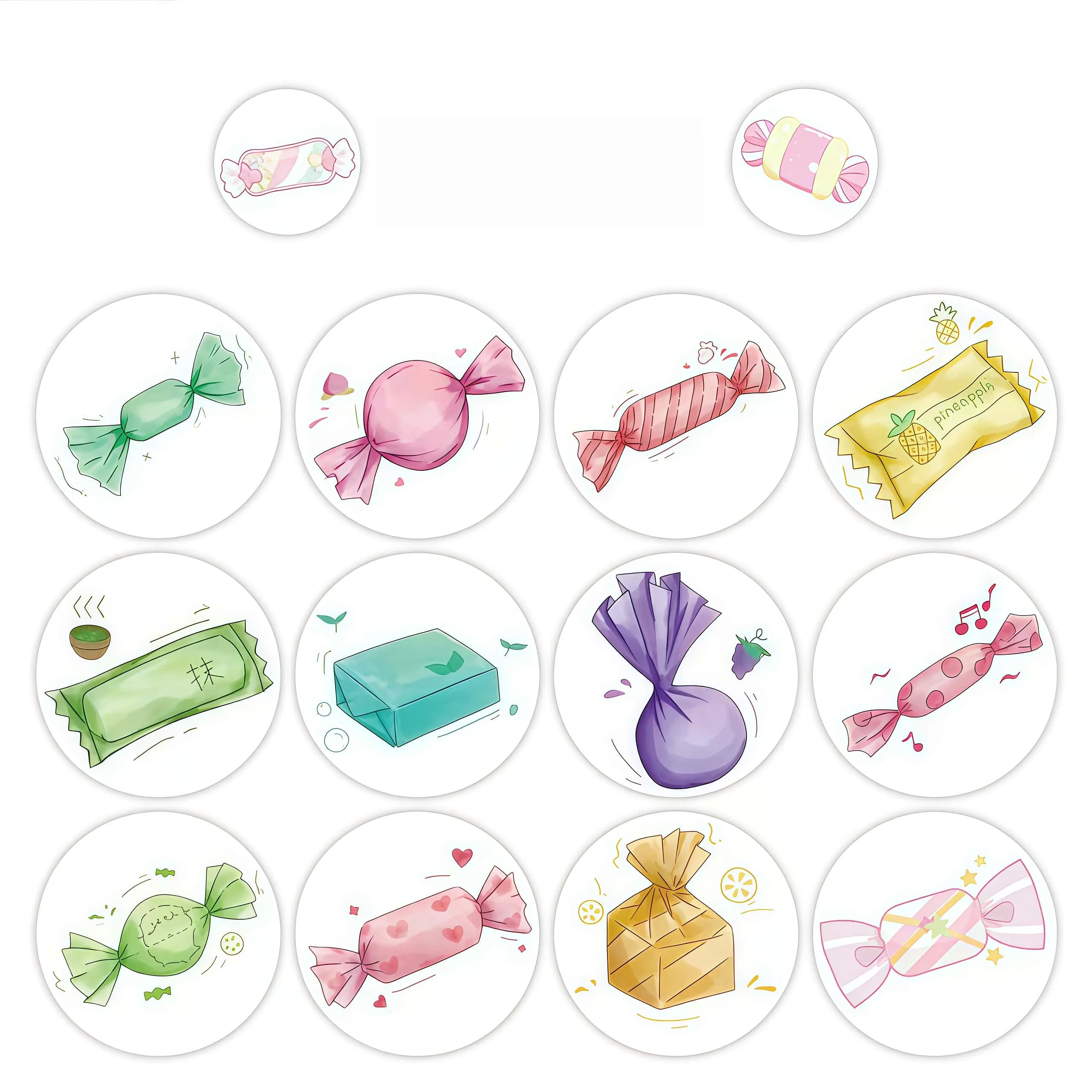500Pcs Cute Candy Round Stickers, Colorful Sweet Pattern Decorative Stickers for Journal Notebook Gift Packaging DIY Craft