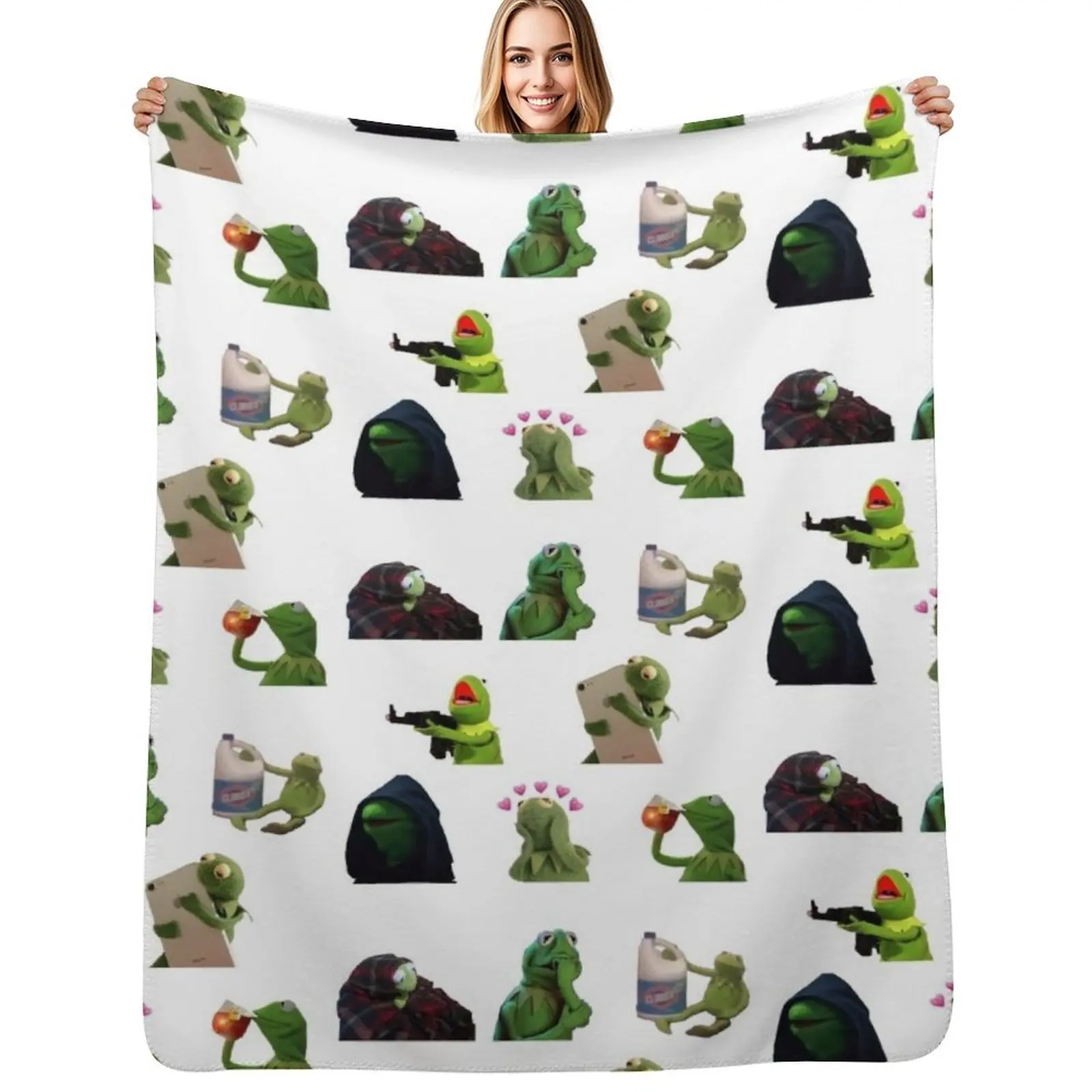 

Kermit meme sticker pack Throw Blanket Plush Fuzzy Cozy Blanket for Couch Sofa