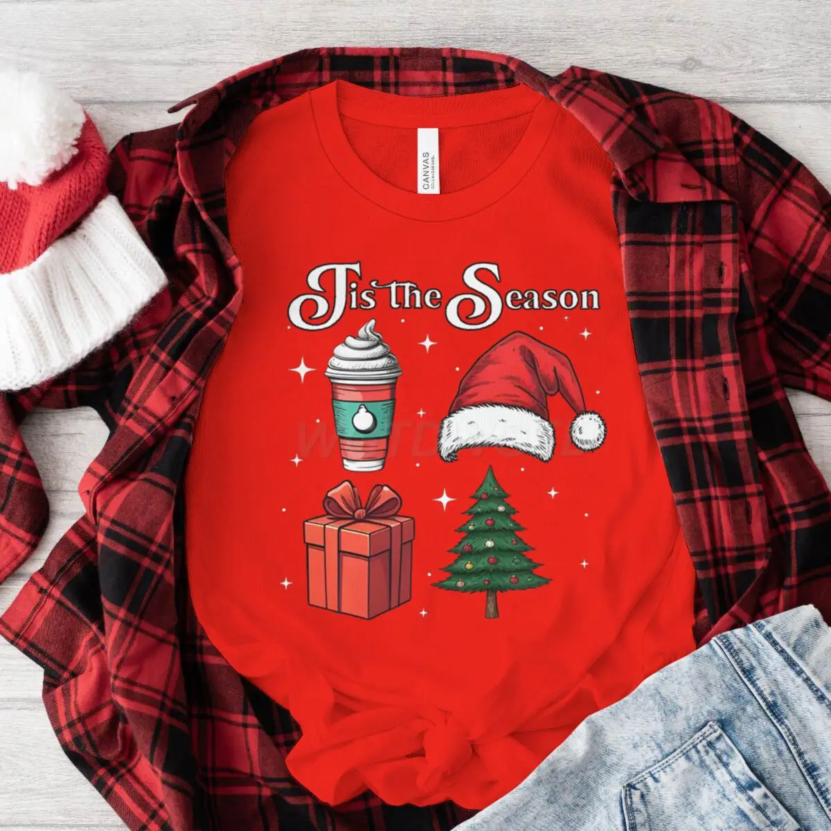 

Christmas Season Classic Tops Women Short Sleeve Tee Christmas Santa Hat Tree Unisex T-shirt Festive Holiday Vintage Shirts