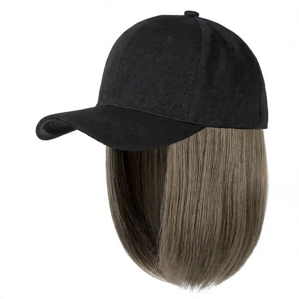 Short Wavy Bob Hair With Baseball Hat Comfortable Synthetic Wig For Women Casual Quick Styling Natural Looking Hairpiece