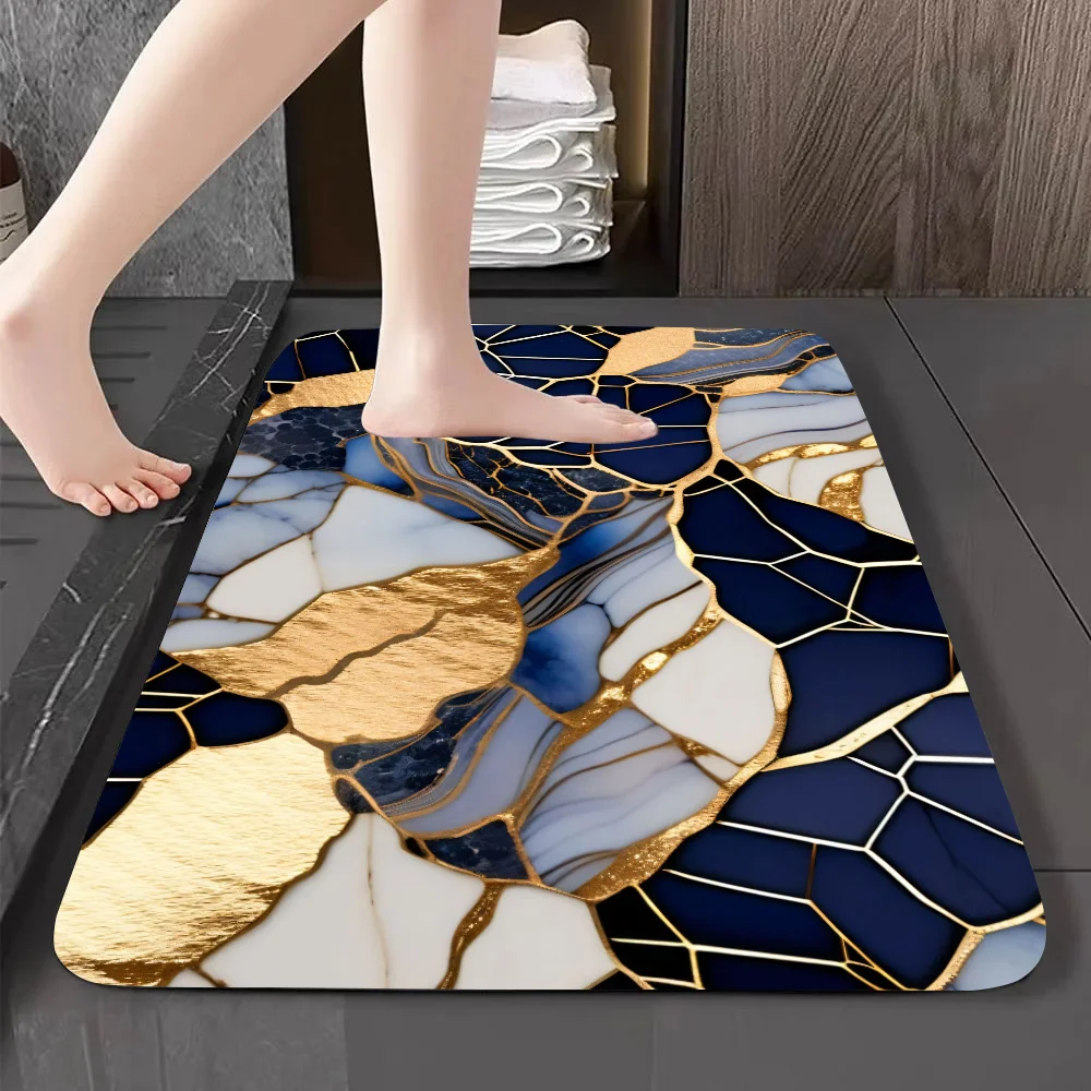 Luxury Black Gold Marble Floor Mat Graphic Printed Flannel Doormats for Bathroom Kitchen Entrance Carpet Home Decor