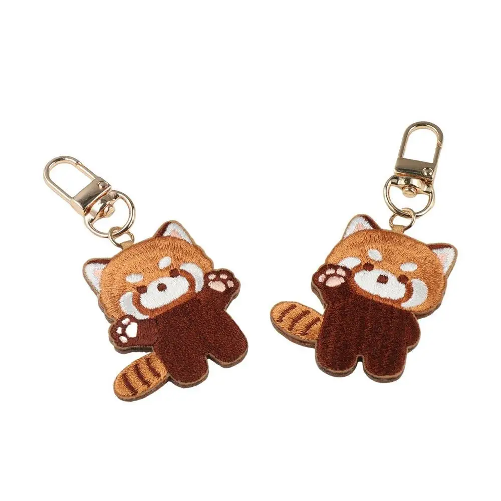 Kawaii Cartoon Red Panda Keyrchain Creative Fashion Kawaii Animal Pendant Sleep Soft Red Panda Embroidery Pendant Unisex