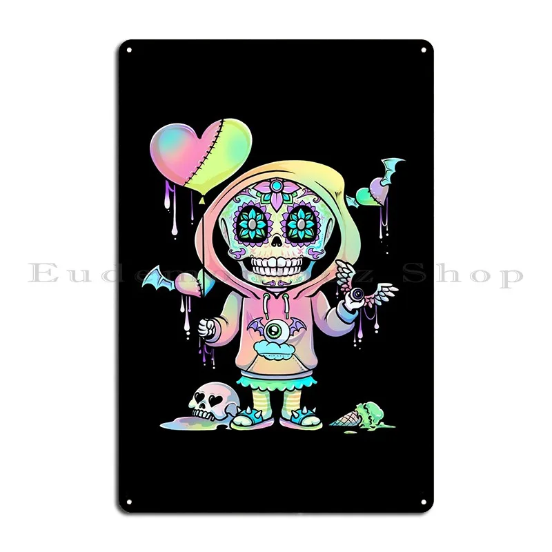 Pastel Goth Sugar Skull Metal Plaque Poster Pub Garage Wall Cave Character Club Tin Sign Poster