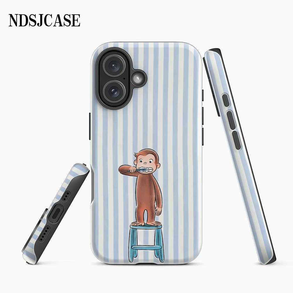 Affe Zähneputzen Handyhülle für iPhone 17, 16, 15, 14, 13, 12, 11, XS, XR, XSMAX, Air Pro Max Plus, luxuriöse doppellagige Rückseite