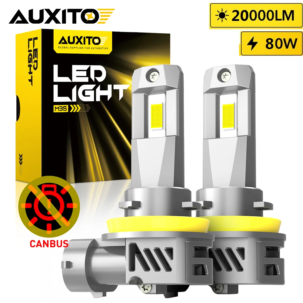 AUXITO 2Pcs Canbus H8 H11 LED Headlight Bulb 80W 20000LM Super Bright Wireless 9005 HB3 Car Head Lamp For BMW Audi VW Kia