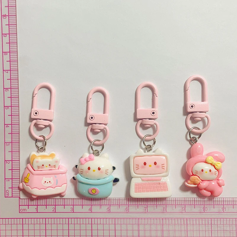 Kawaii Olá Kitty Chaveiro, Titular Chave Do Gato Dos Desenhos Animados, Pingente Bonito Mochila, Y2K Adorável Resina Chaveiro para Presentes Melhor Amigo