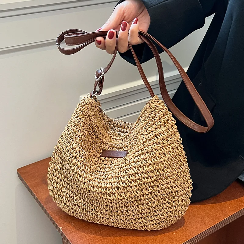 Straw Knitted Purses and Handbags Women Shoulder Bags Straw Woven Side Bag for Ladies Woman Handbag Beach Bag