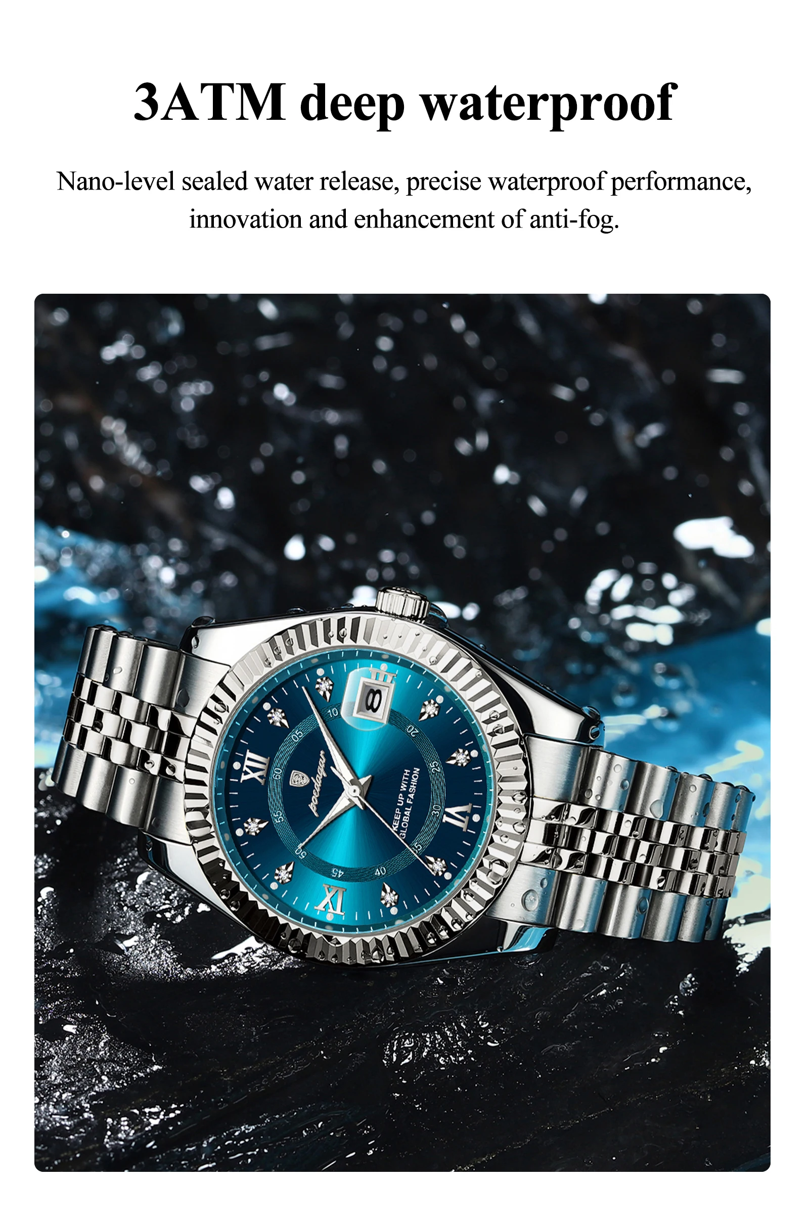 POEDAGAR Original Herren-Armbanduhr Wasserdicht Leuchtend Datum Geschäfts-Männeruhr Edelstahl Quarz Militär-Herrenuhren Reloj – Detail 9