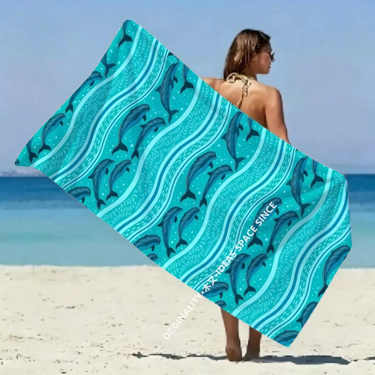 Bohemian Dolphin Wave Beach Towel Patterned Sunscreen And Windproof Suitable For Swimming Pool Camping Travel