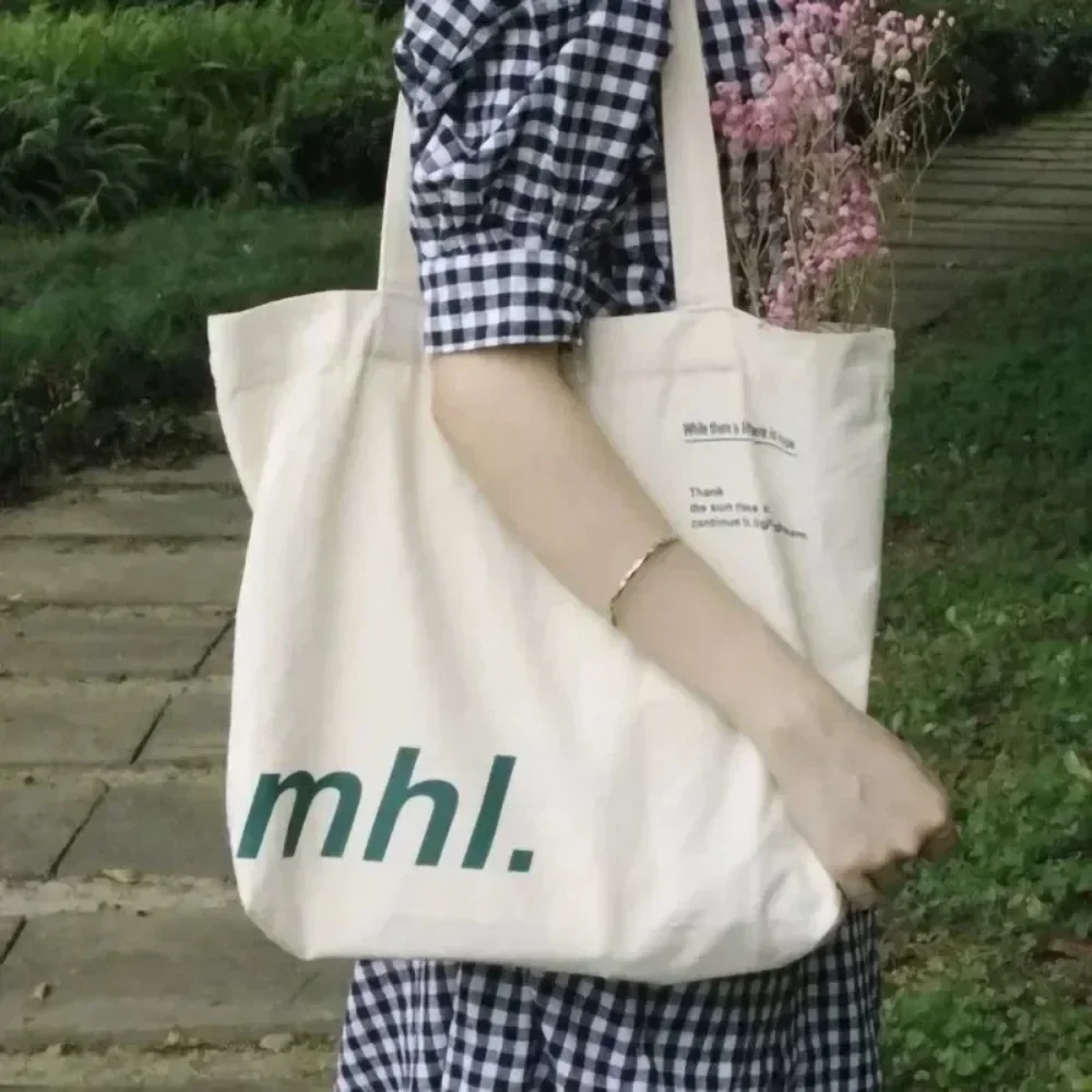 Women Canvas Bag Large Capacity Art White Shopping Bags Purses Tote Bag Commuter Literary Retro Letter Fashionable Shoulder Bags