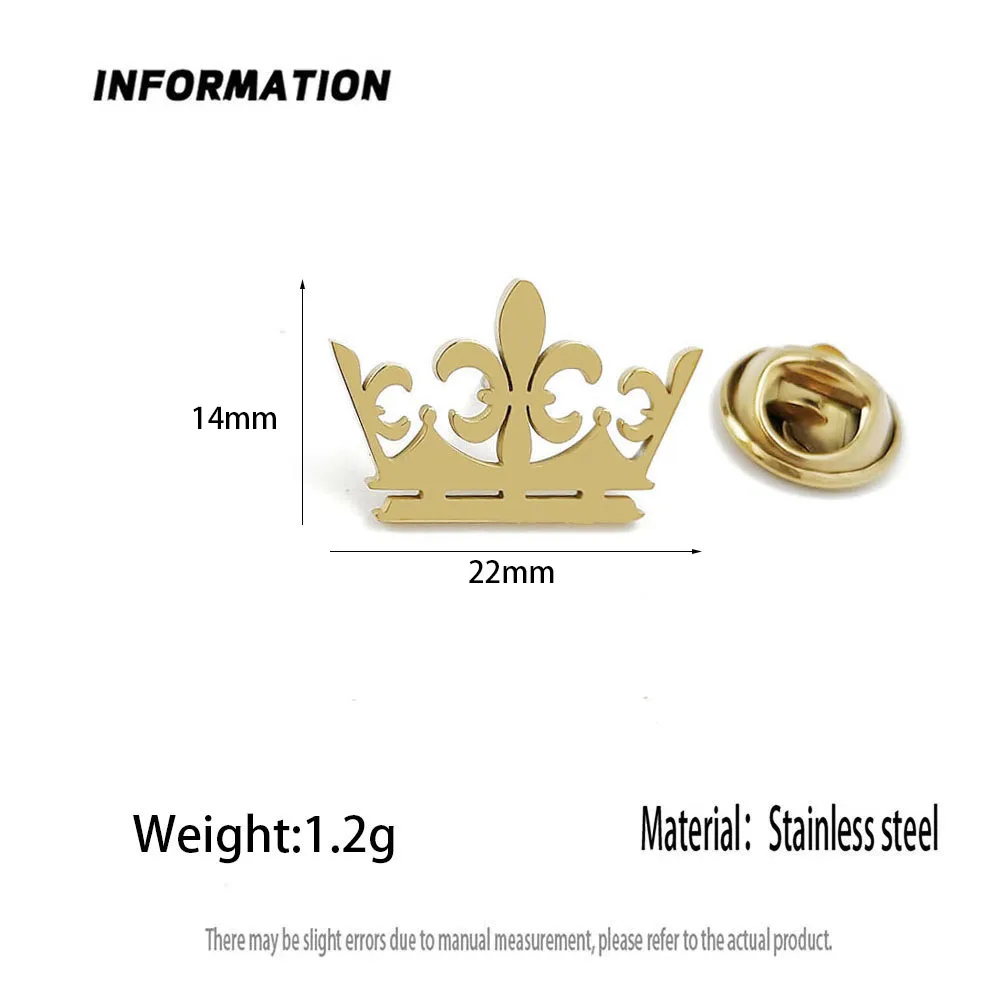316L Stainless Steel Hollow Crown Fleur De Lis Lapel Pin Multi Color Brooch Vintage European Collar Metal Jewelry Gift For Men