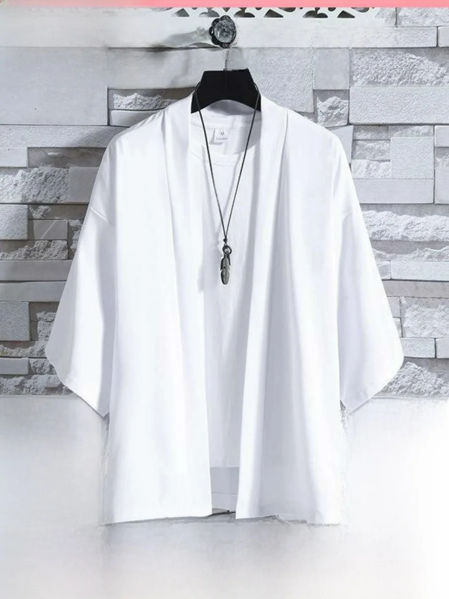 

Loose Ice Silk Short Sleeve Men's Shirt Summer Fashion plus Size Seven Sleeve Men's Sun Protection Outerwear Casual Spring