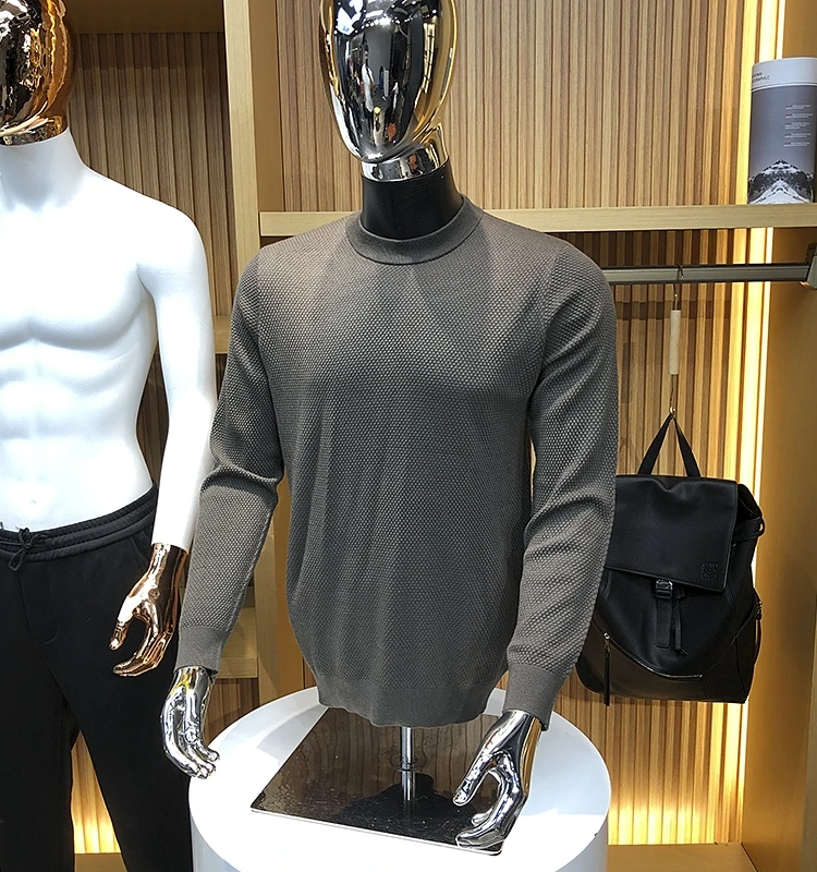   ミックスウールニットセーター ラウンドネック メンズ 秋冬 ファッション ユース アクティブ スリーブ ロングスリーブ 無地ニットウェア