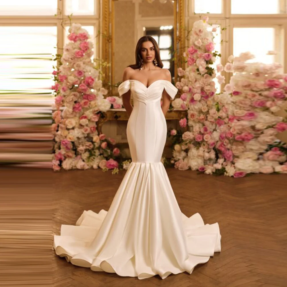 Customized Romantic 2025 Mermaid Wedding Dresses White Sweetheart Pearls Zipper Back Bridal Dress Elegant Wedding Prom Gowns