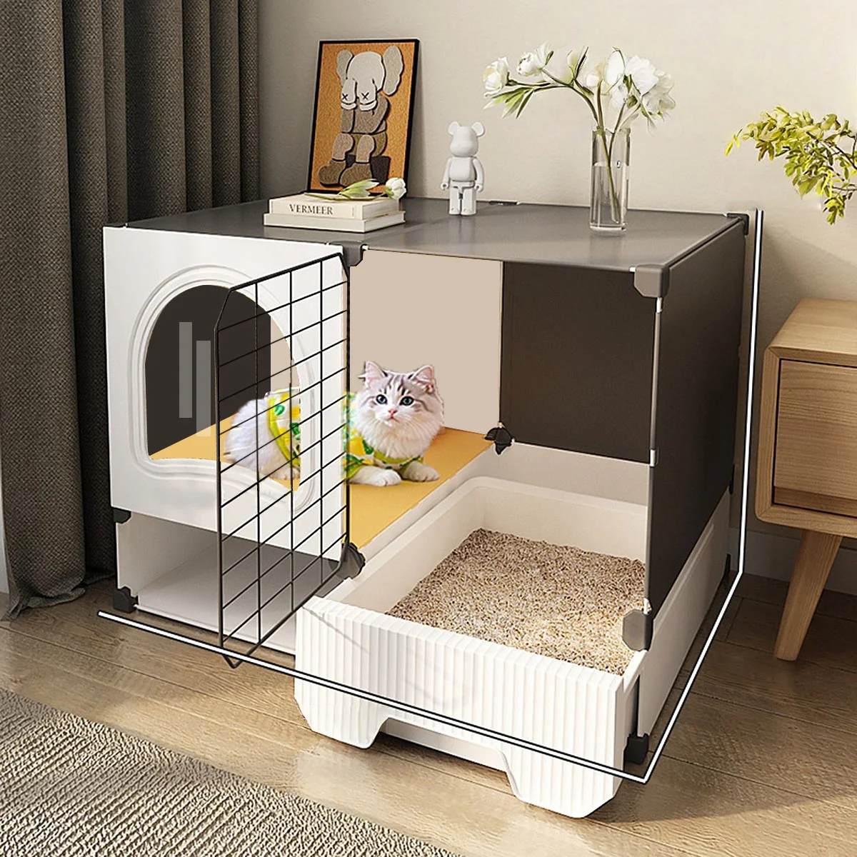 

Компактная клетка для кошек со встроенным унитазом для домашнего использования в небольших квартире, кошачья вилла с пустой клеткой и лотком для мусора