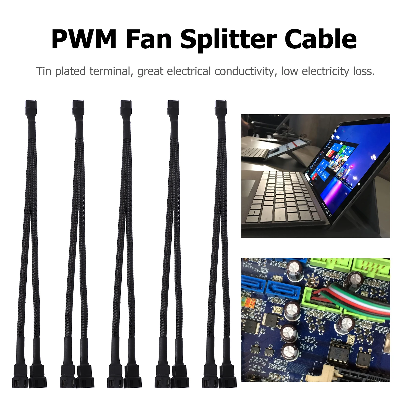 

5Pcs Fan Splitter Power Extension Cable High Durability Tin Plated Wiring Anti Aging Low Resistance Pwm Fan 1 to 2 Converter CPU