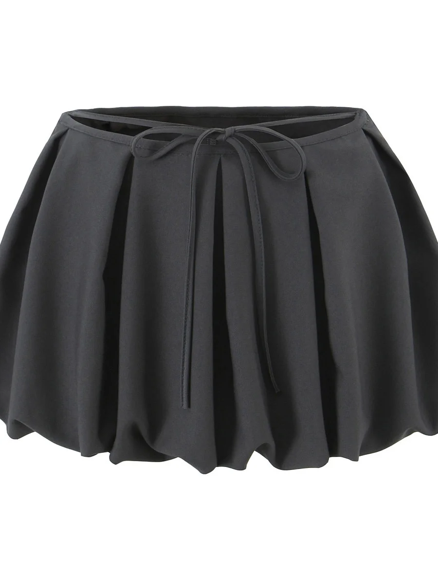 กระโปรงทรงเอวต่ำแบบจีบพลีทสไตล์อเมริกันสุดเซ็กซี่  กระโปรงกันโป๊  กระโปรงลายดอกไม้พร้อมเข็มขัด