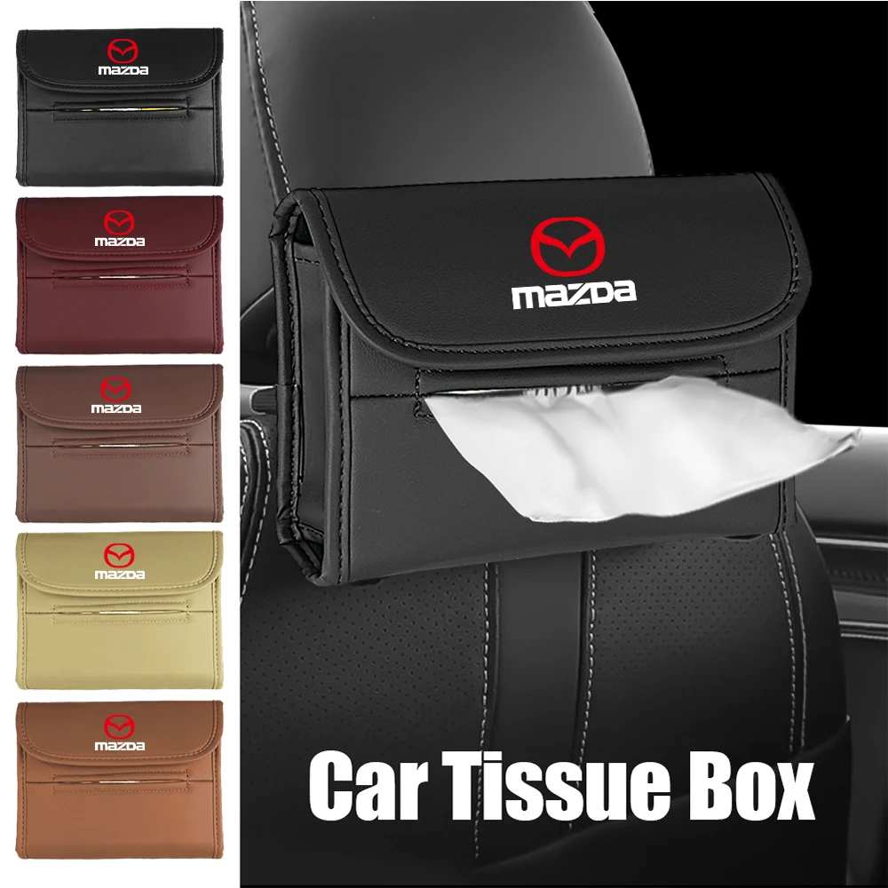 Car Tissue Box Holder Leather Napkin Box Auto Back seat Paper Towel Organizer with Fix Strap For Mazda CX3 CX4 CX5 CX7 CX9 MX3