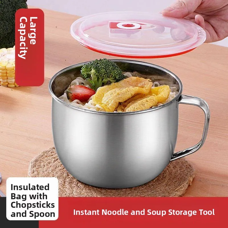 

Large Capaci Stainl Steel Noodle Bowl with Lid for Office Workers Home Dormi Students Meal Box round ape Chinese S...