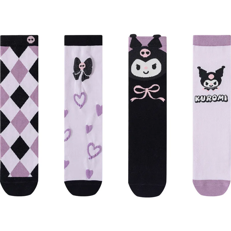 Kuromi Sanrio Cute Children's Top High Hat Socks Cute Cartoon Hat Cotton Baby Long Hat Girl Calf Sock Christmas Birthday Gift