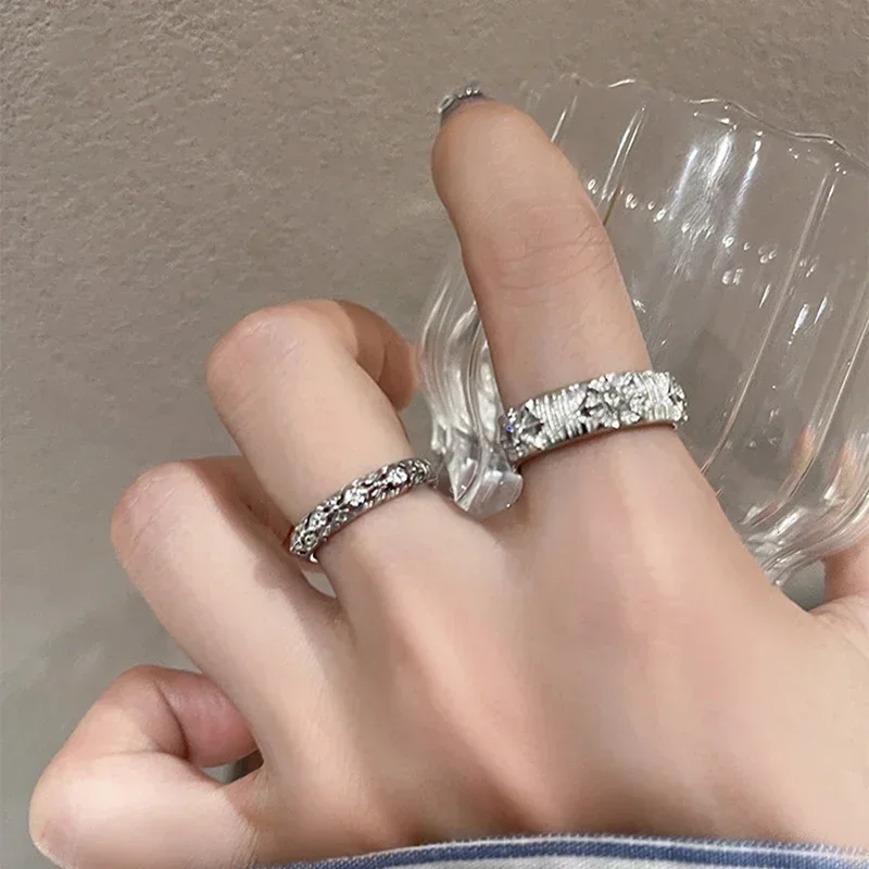 Shiny Metal Open Ring for Men Women Romantic Rhinestones Finger Rings Engagement Rings Fashion Punk Accessories Jewelry Gift