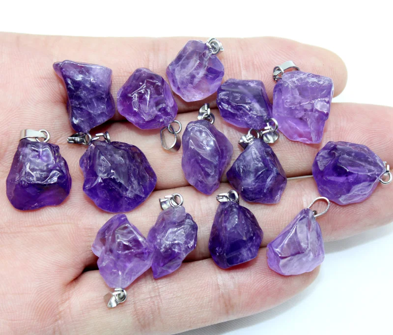 Small Natural Stone Amethysts Pendant Quartz Crystal Irregular Charm for Handmade Jewelry Making Necklace Earring Diy 15pcs