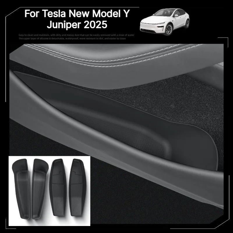 TPE Door Side Storage Box for Tesla Model Y/YL Juniper 2025 Front Rear Door Slot Handle Armrest Anti-dust Tray Organizer Decor