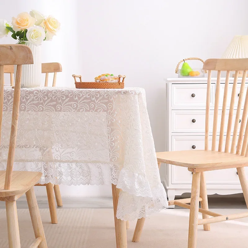 

Table Cloth White Glass Yarn Lace Table Cover Hollow Out Europe Embroidered Table Dining Tablecloth Flower Romantic Coffee Cover