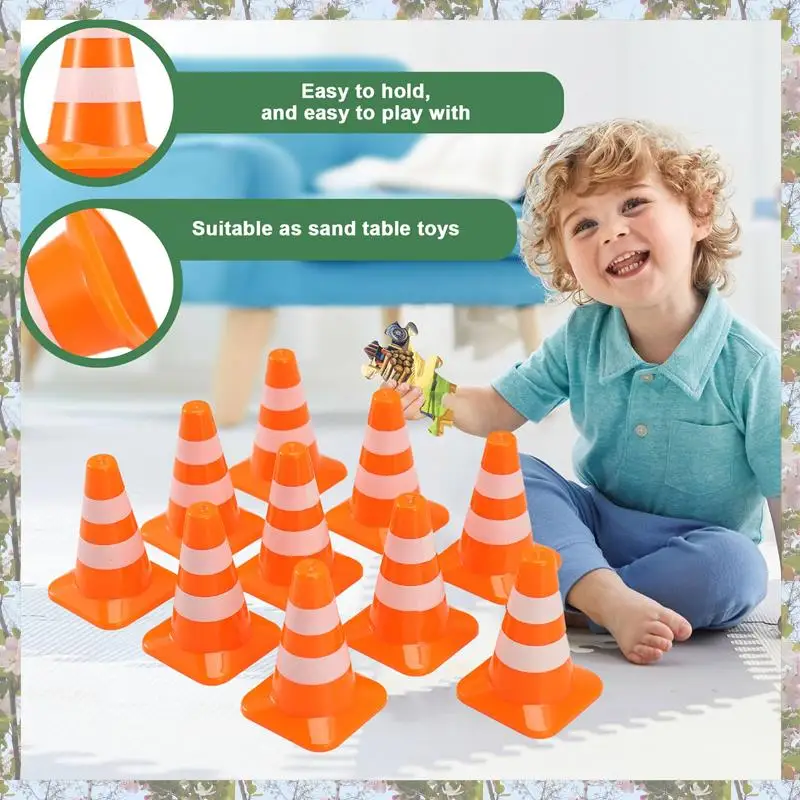 Kegle drogowe T84C-Mini 10 szt. Miniaturowe kiełki drogowe Kiełki budowlane Zestaw kiełków drogowych dla dzieci Zestaw znaków drogowych