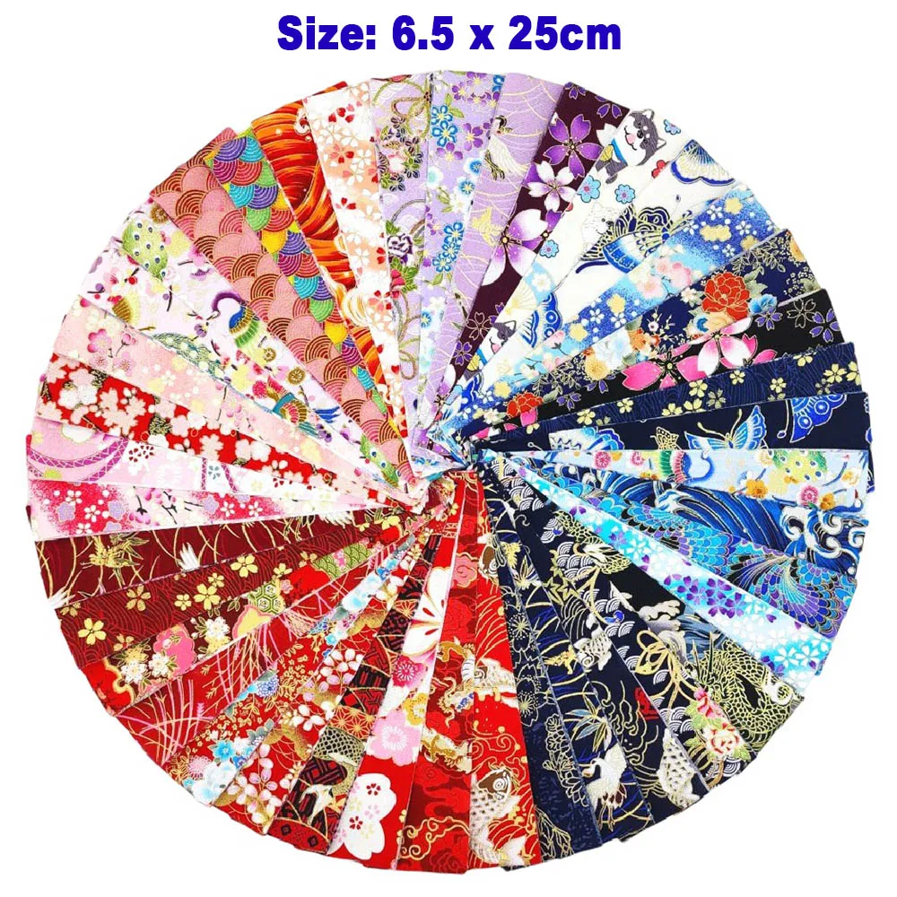 Japanese Strips Fabric 100% Cotton Gilding Printing Cheongsam Cloth for Dress Patchwork DIY Home Textile Material Craft 6.5*25cm