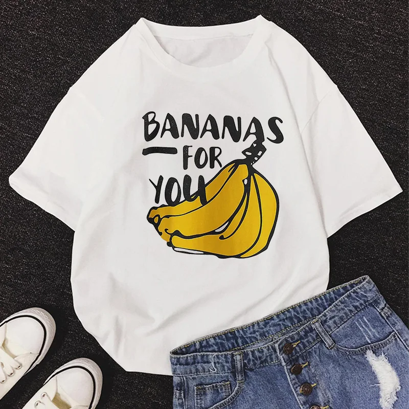 2024 New Summer DOLCE BANANA Print T-Shirt Women O-Neck Short Sleeve Cute Cartoon T Shirt For Girls Students Lady Tops Tshirt