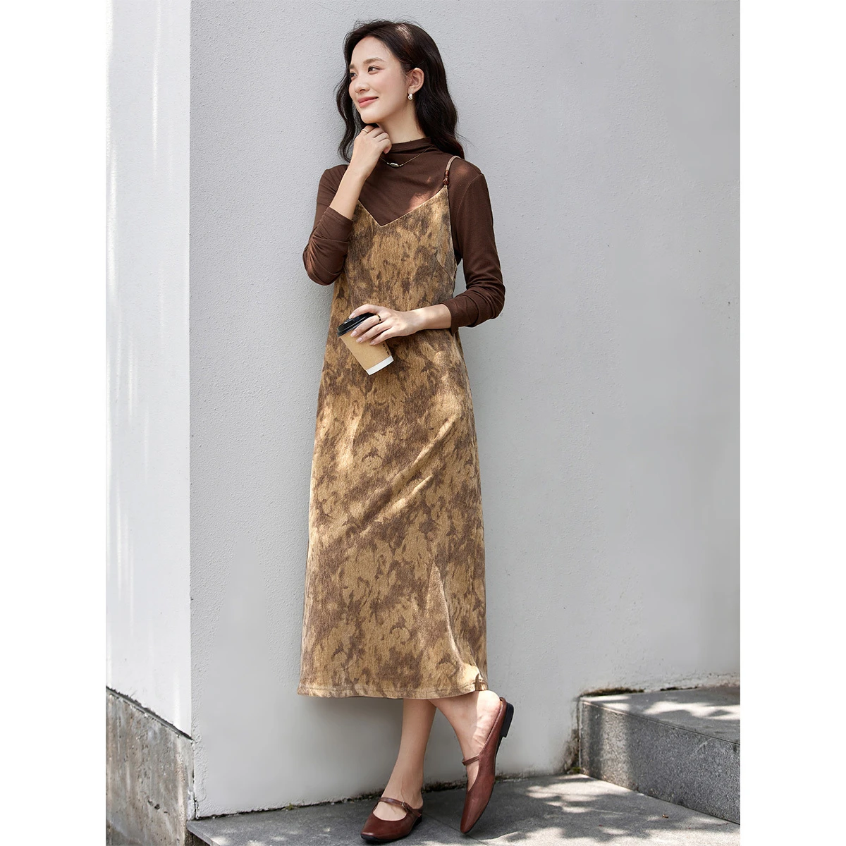 VIMLY Elegant Women's Dress Sets Autumn 2025 Vintage Velvet Long Suspender Dresses Half Mock Neck Knitted Tops 2 Piece Set A2861