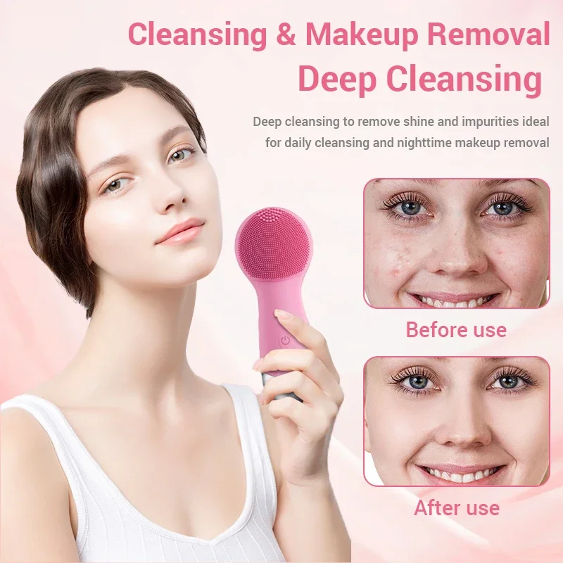 2 in 1 Electric Ultrasonic Skin Sonic Scrubber แปรงทําความสะอาดผิวหน้าด้วยการบีบอัดร้อนนวดการสั่นสะเทือนเครื่องมือทําความสะอาดผิวหน้า