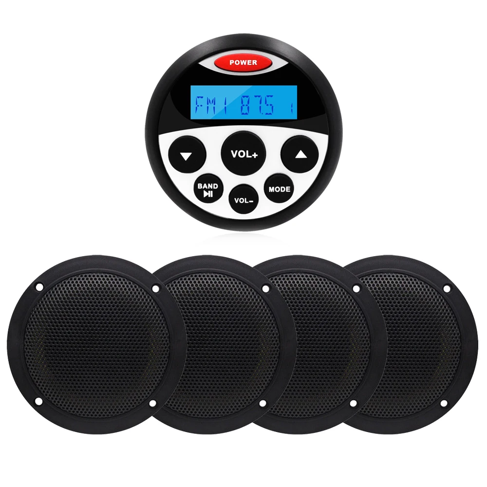 

Marine Audio Radio Stereo FM AM Waterproof Receiver MP3 Player 2Pairs 4inch Waterproof Speakers For UTV ATV Yacht motorcycle