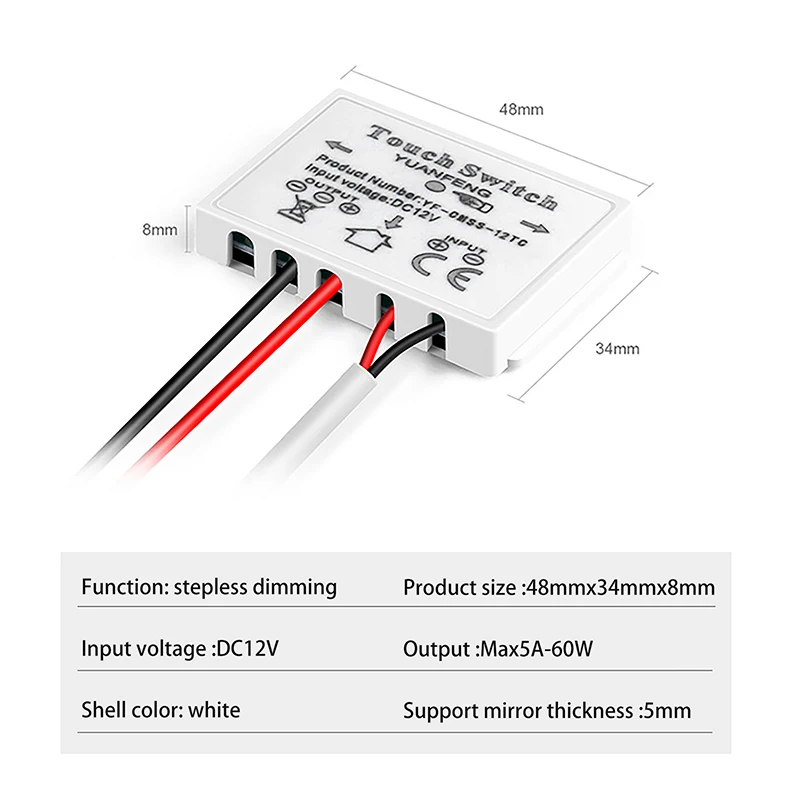 Ajustável Capacitivo Brilho Toque Sensor Interruptor, LED Dimmer, Espelho Do Banheiro Luz, Backlight Decoração, 12V