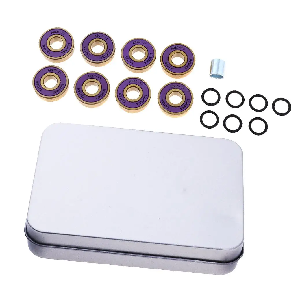 Wear Resistant Titanium Bearings Kit for Skateboard Longboard Roller Skates Easy Cleaning with Spacers Storage Box