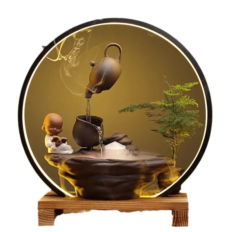 Incense Burner Ceramic Waterfall Aroma Diffuser Light Ring Chinese Style Home Decor Living Room Office