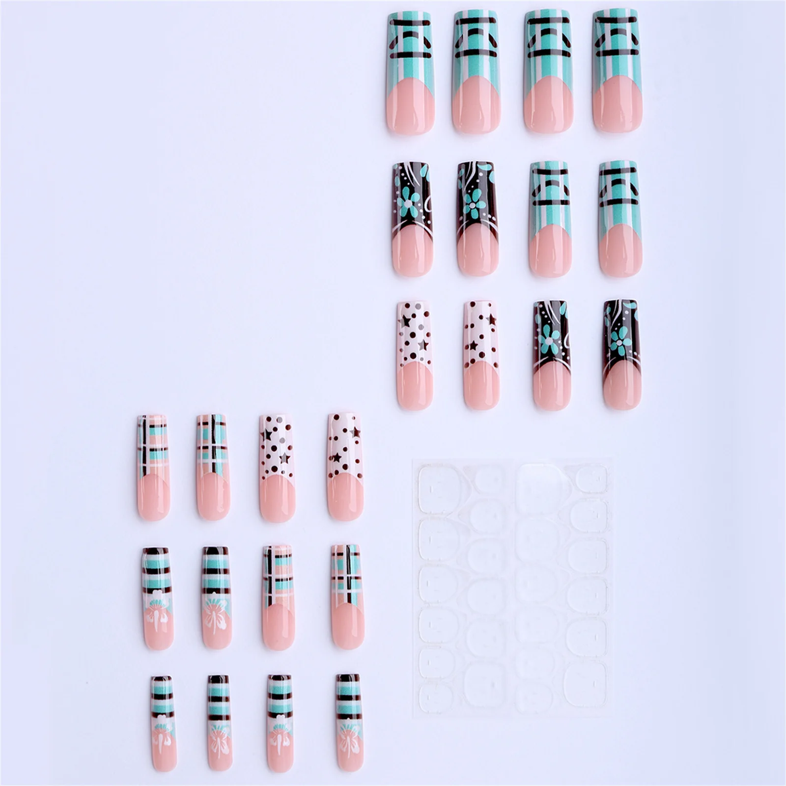 24pcs Autumn Winter Fake Nals Fashion Five-pointed Star Flower Designs Press On Nails Polka Dot Plaid French Style False Nail