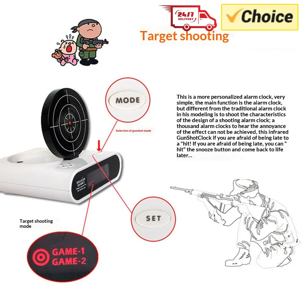 Target Alarm Clock with LED Display Personalized Wake Shot Alarm Clock Ringtones Customization for Heavy Sleepers Novelty Girls