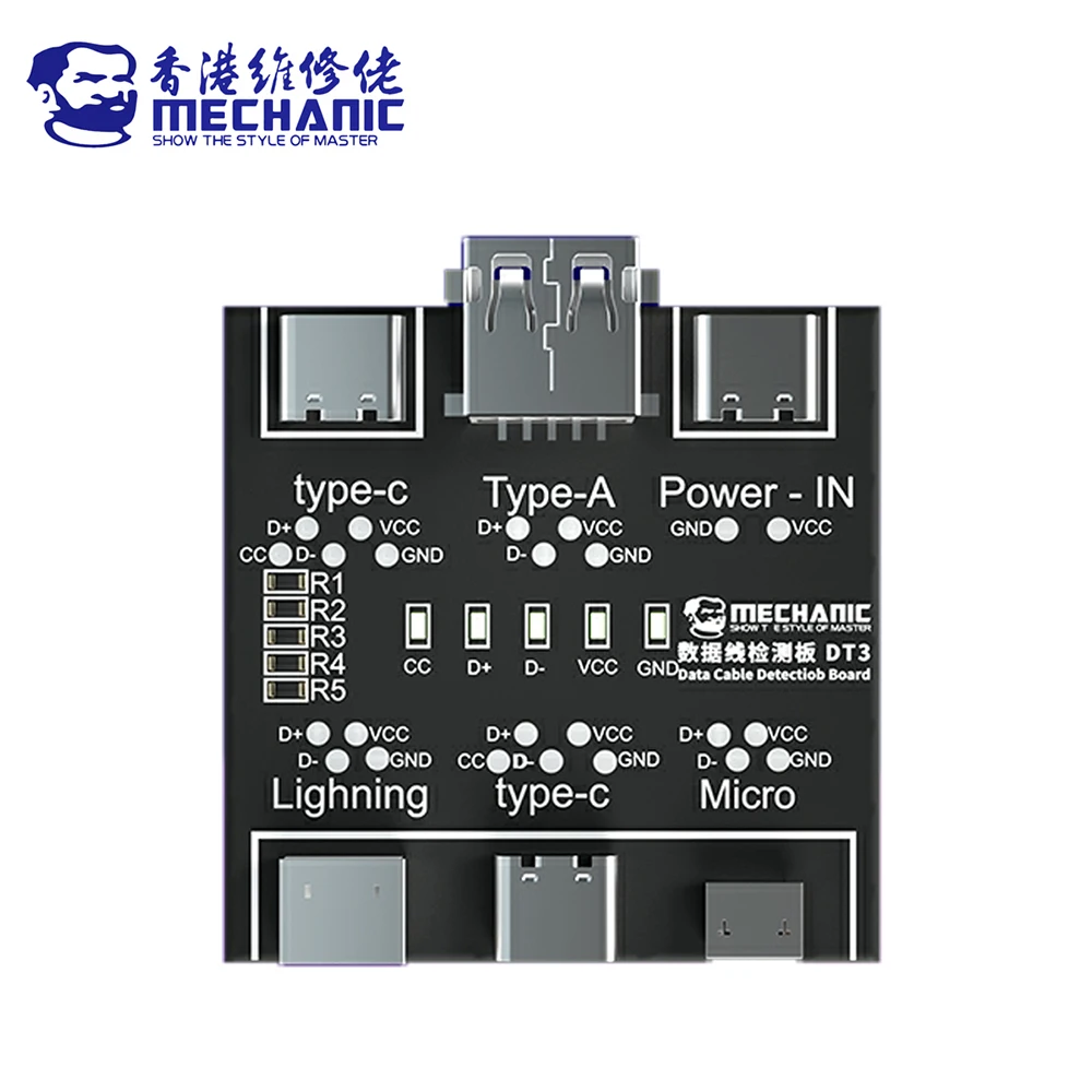 MECHANIC DT3 USB Cable Tester Data Cable Test PCB Board for IPhone Android USB Type-C Lightting Date Cable on-Off Detection